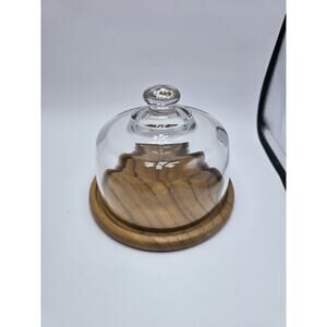 Vintage Dolphin Genuine Teak Wood Cheese Board Tray with Glass Dome Cloche Lid